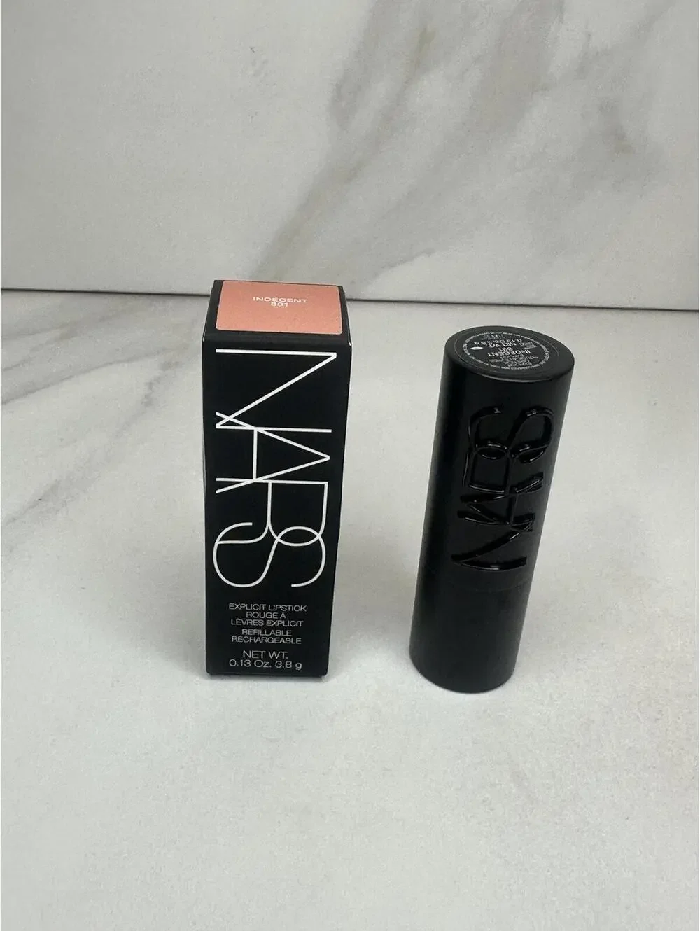NARS Explict Lipstick Indecent 801 (Warm Beige) satin finish refillable 0.13 oz